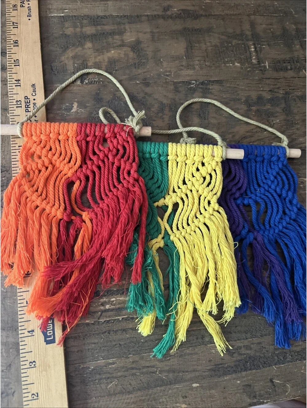 Handmade Macrame Rainbow Hanging 3 Piece Heart Boho Home Nursery Decor Pride